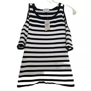Carmen Marc Valvo Amelia Top Blouse Black And White Striped Nwt Size XS